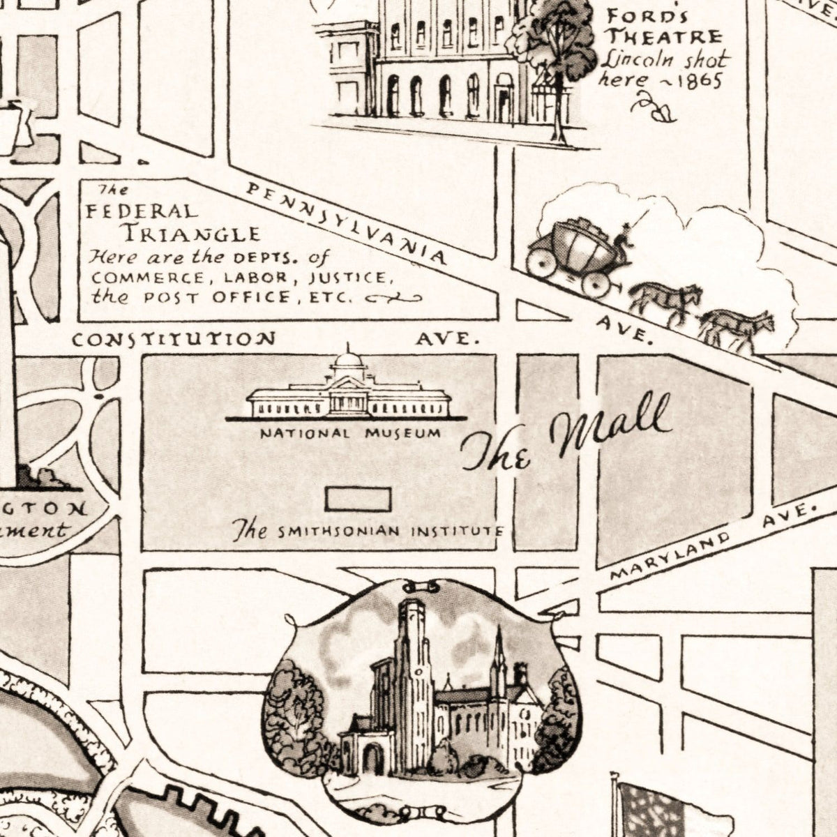 Restored historic details from the 1938 city map of Washington, DC, Washington DC
