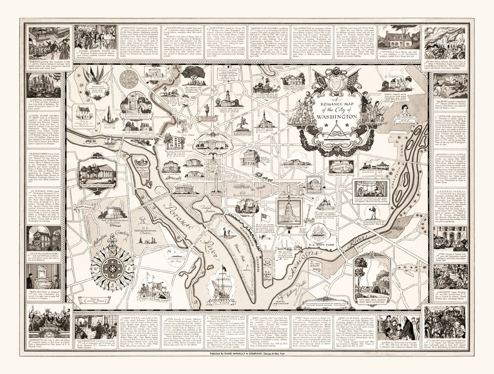 Vintage Map of Washington, DC, Washington DC 1938 print style example