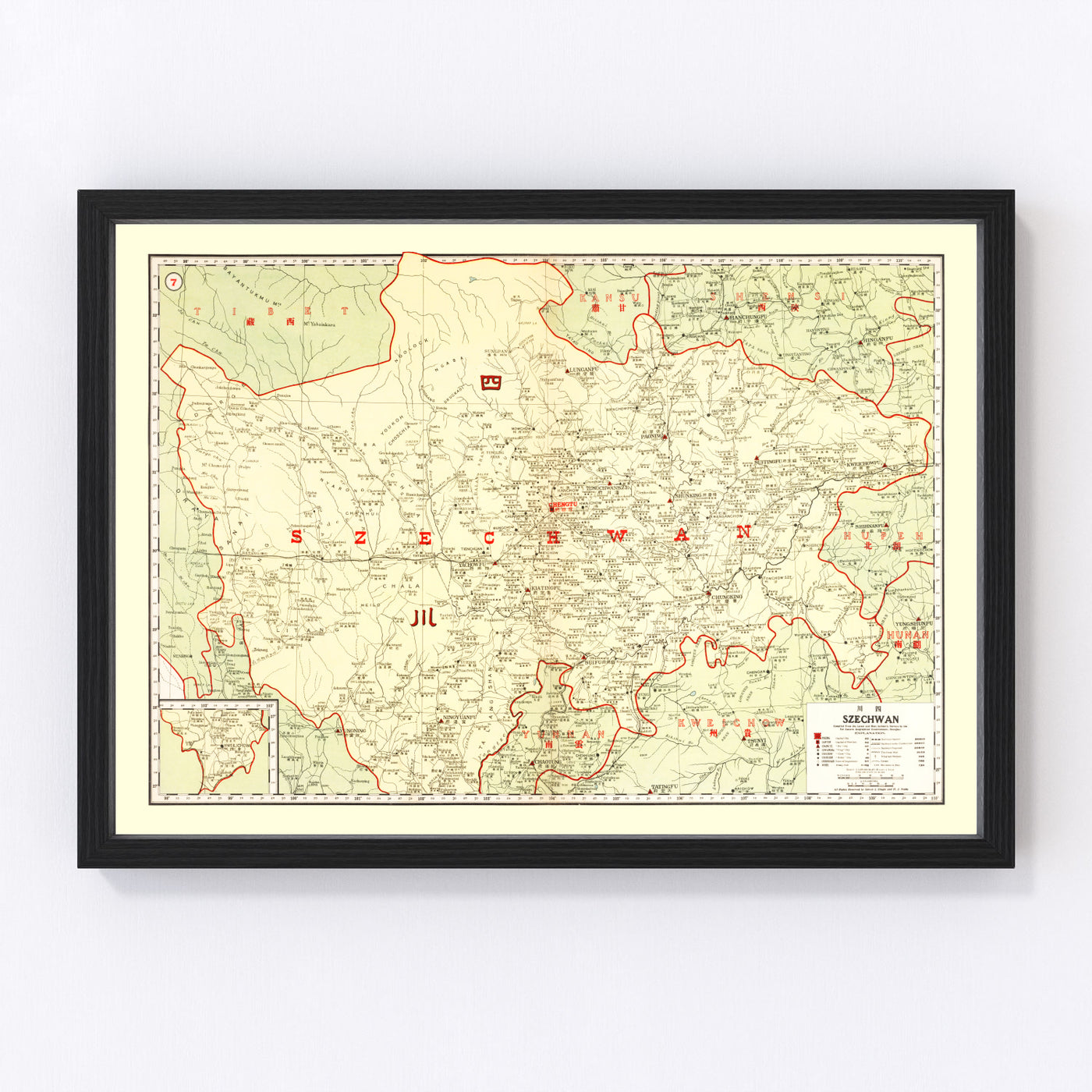 Szechwan China Vintage Map 1917