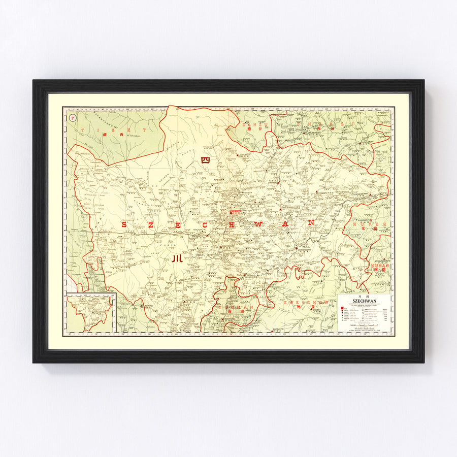 Vintage Map of Szechwan China, 1917