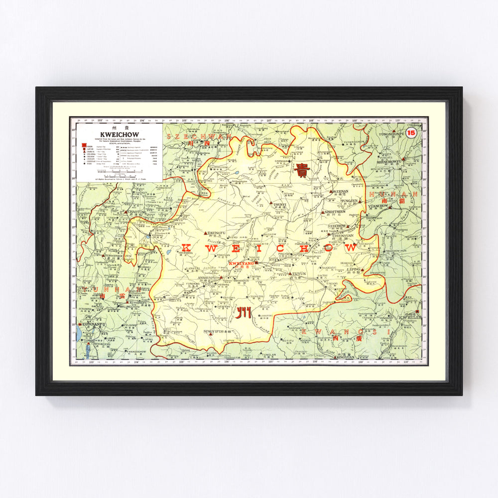 Kweichow China Vintage Map 1917