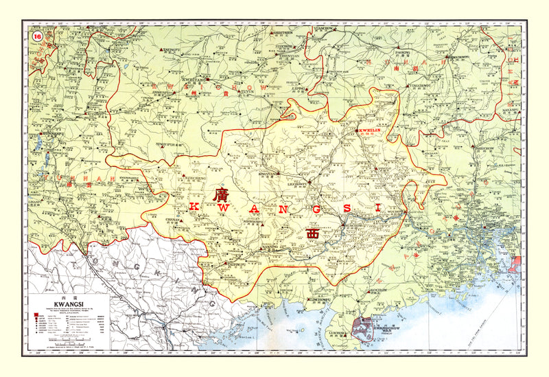 Size comparison using Vintage Map of Kwangsi China, 1917