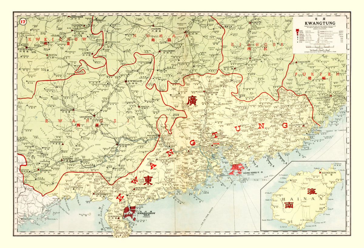 Preview of Vintage Map of Kwangtung Chinga, 1917