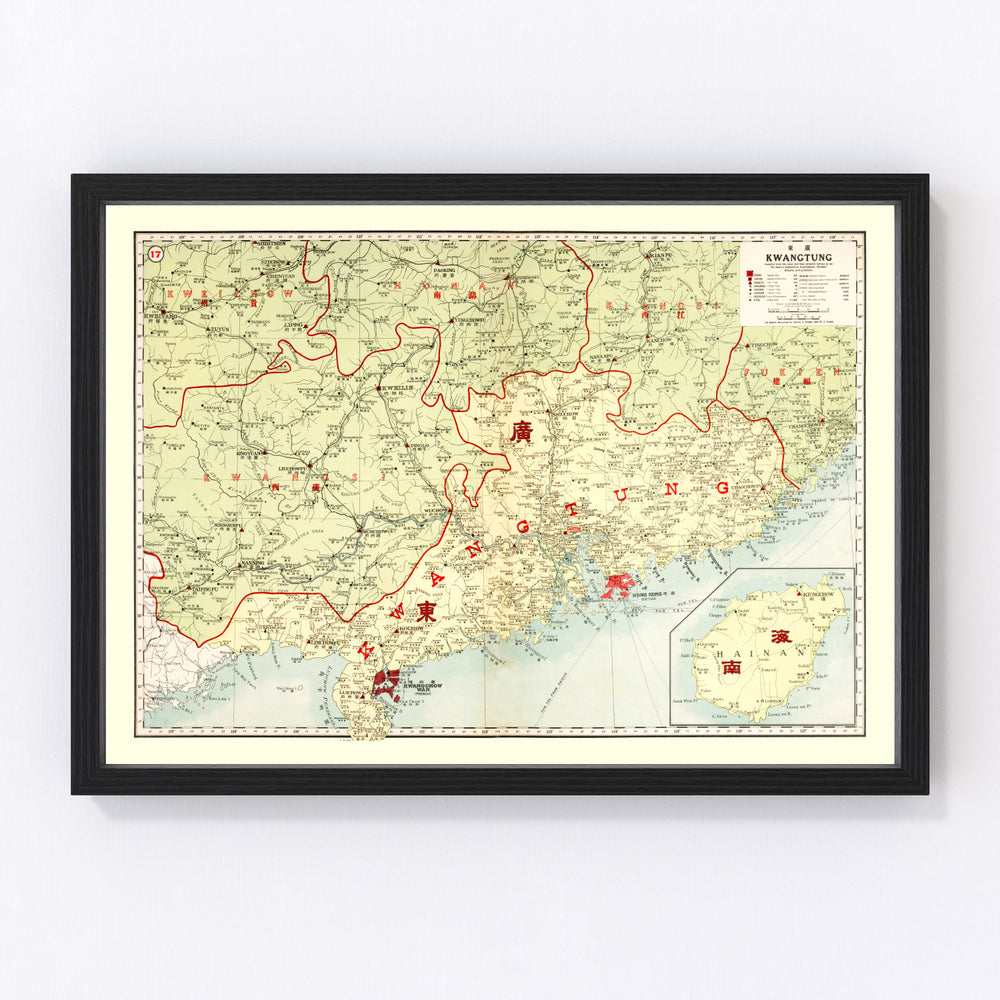 Kwangtung Chinga Vintage Map 1917