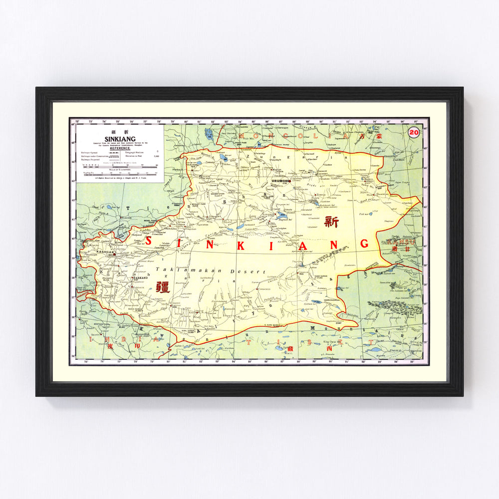 Sinkiang China Vintage Map 1917