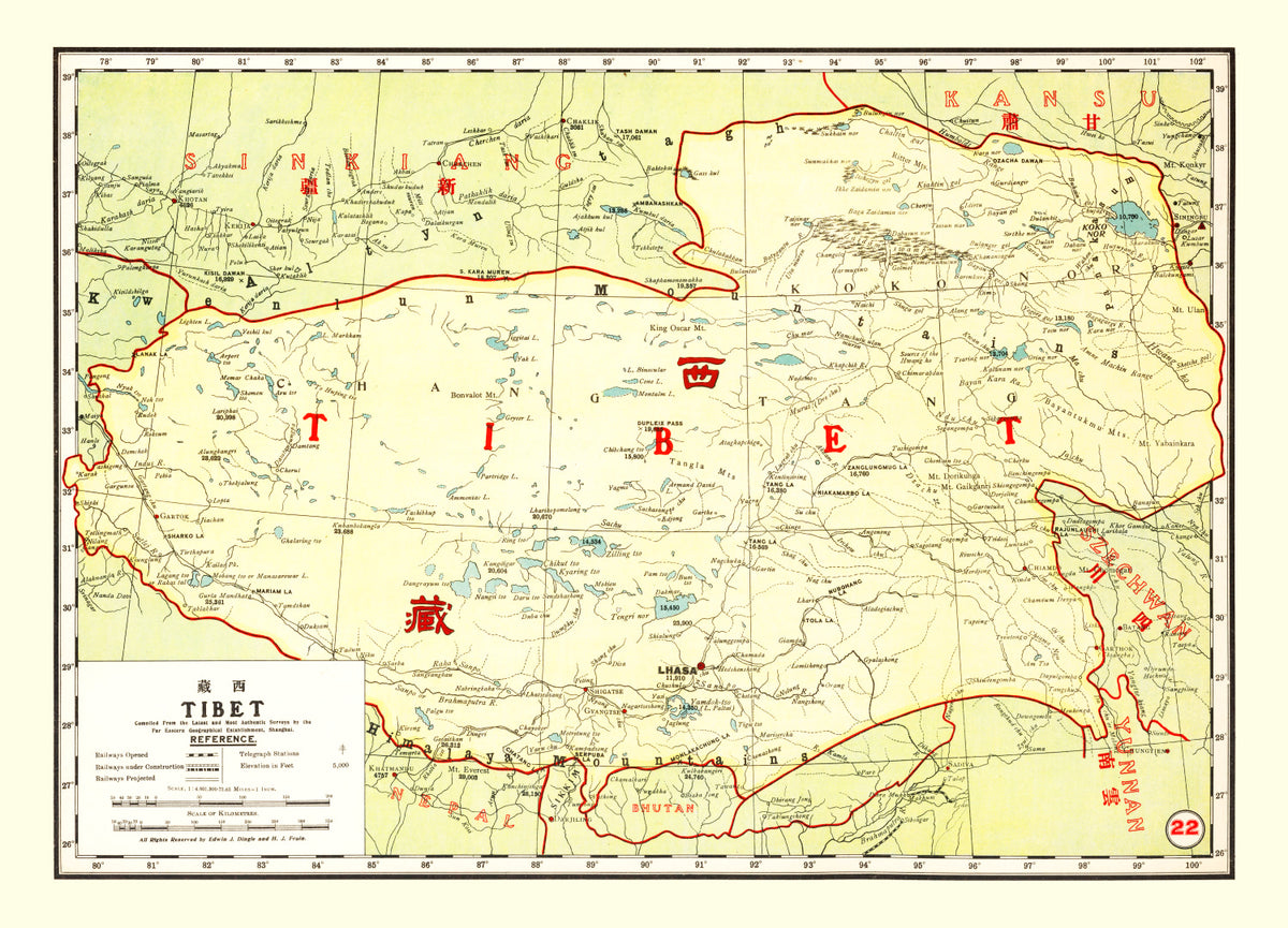 Preview of Vintage Map of Tibet China, 1917