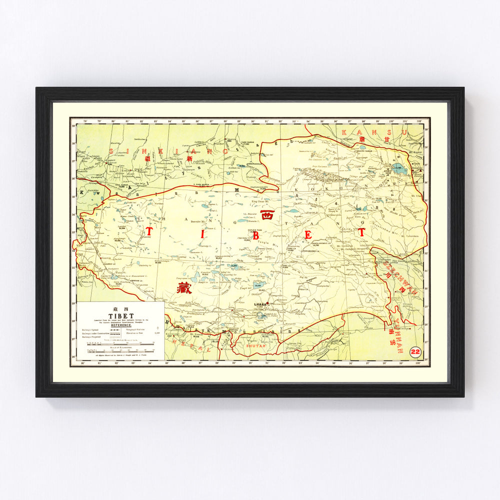 Tibet China Vintage Map 1917