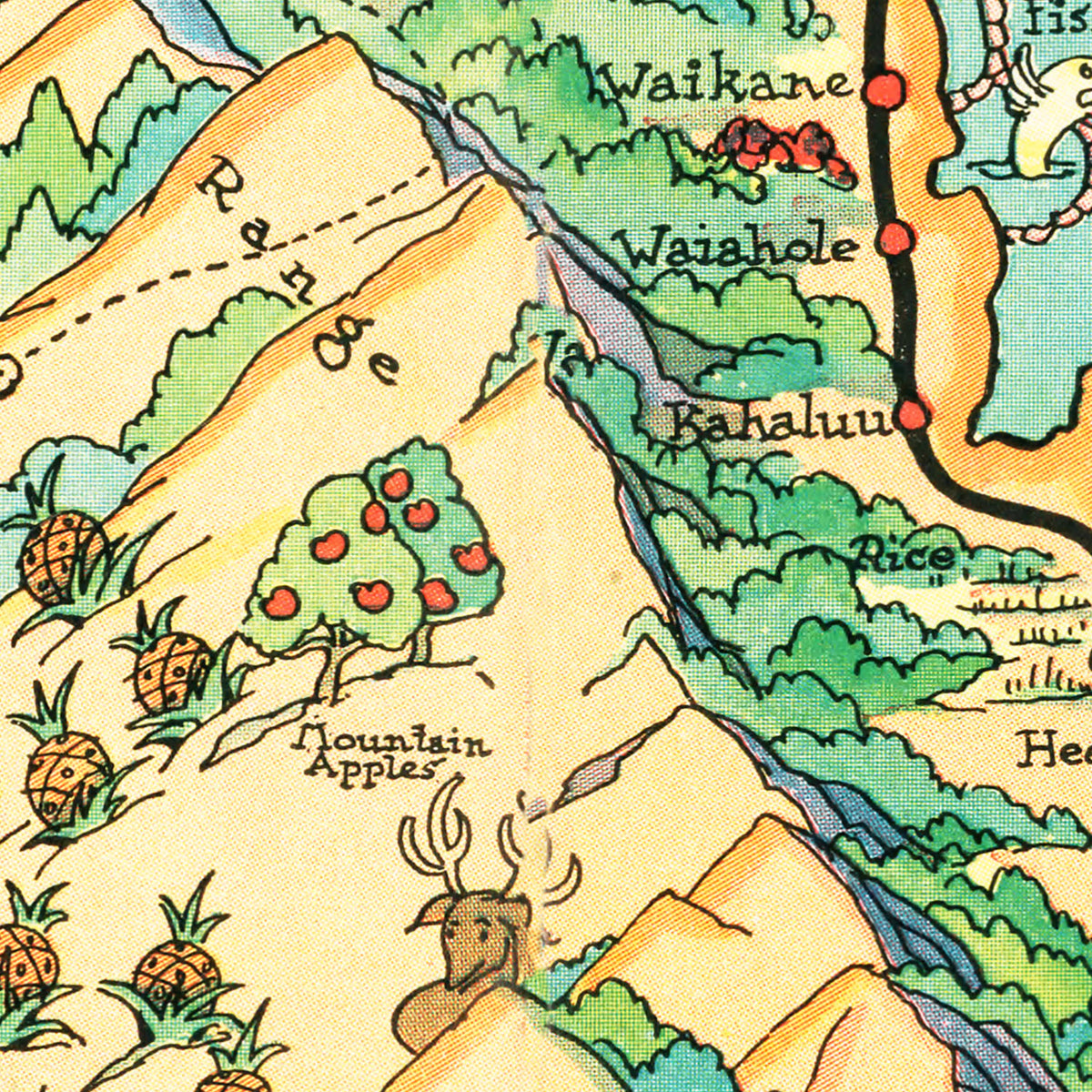 Restored historic details from the 1935 island map of Honolulu County, Hawaii