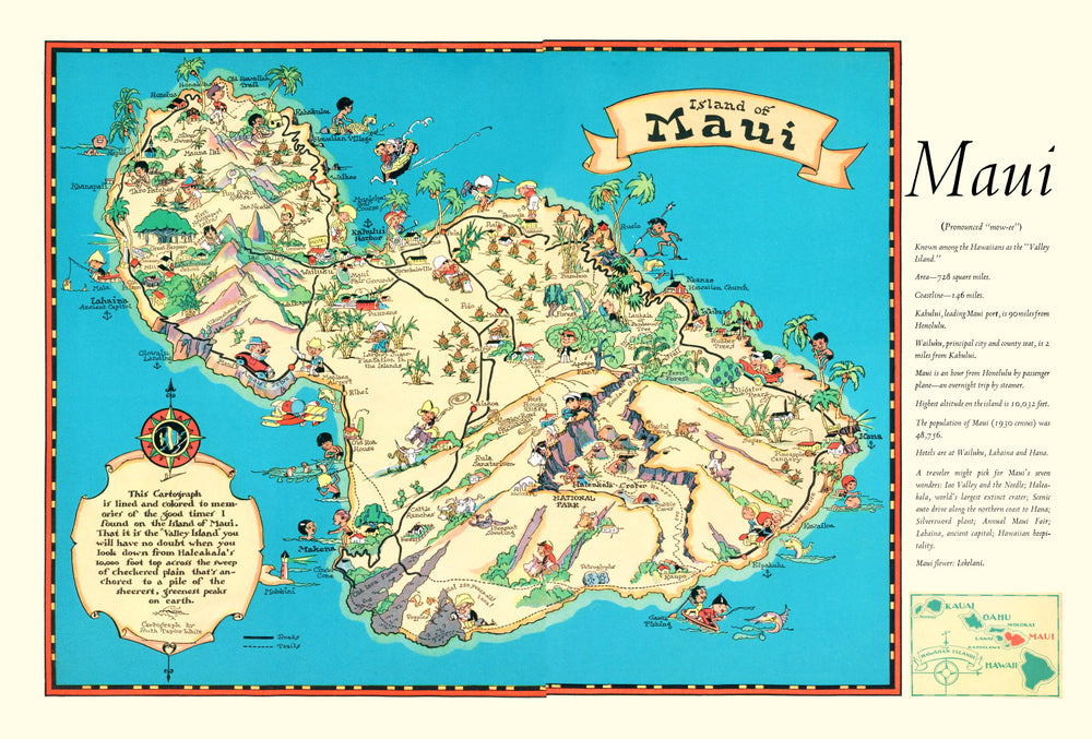 Vintage Map of Maui, 1935 print style example