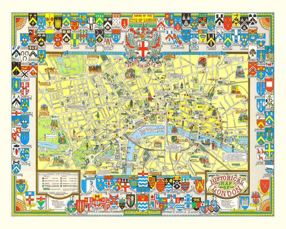 Vintage Map of London, England 1965 print style example