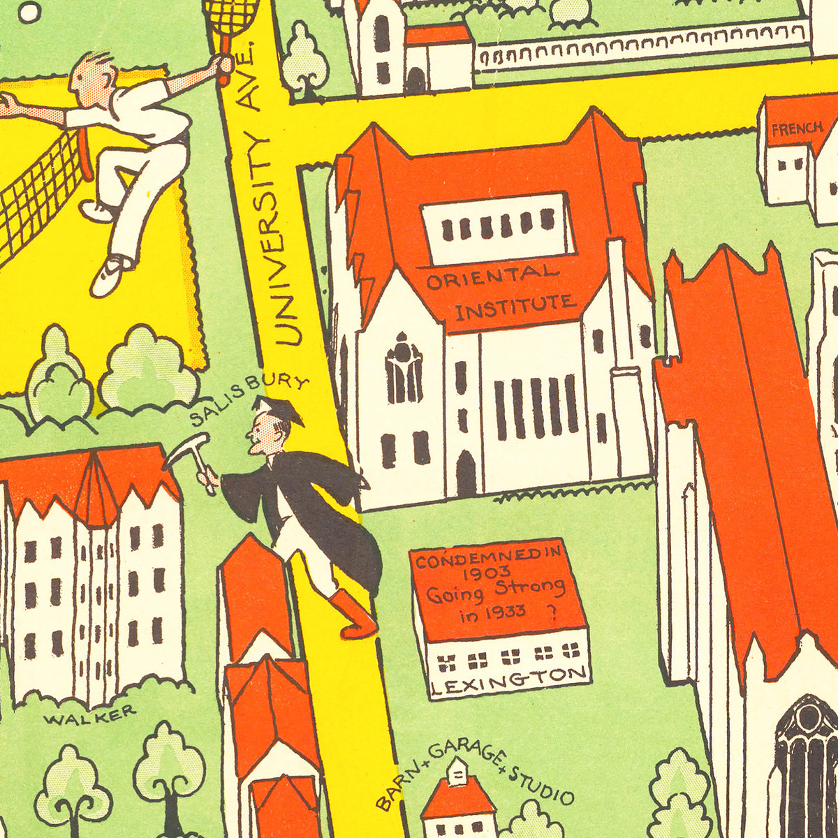 Restored historic details from the 1932 university map of Chicago, Illinois