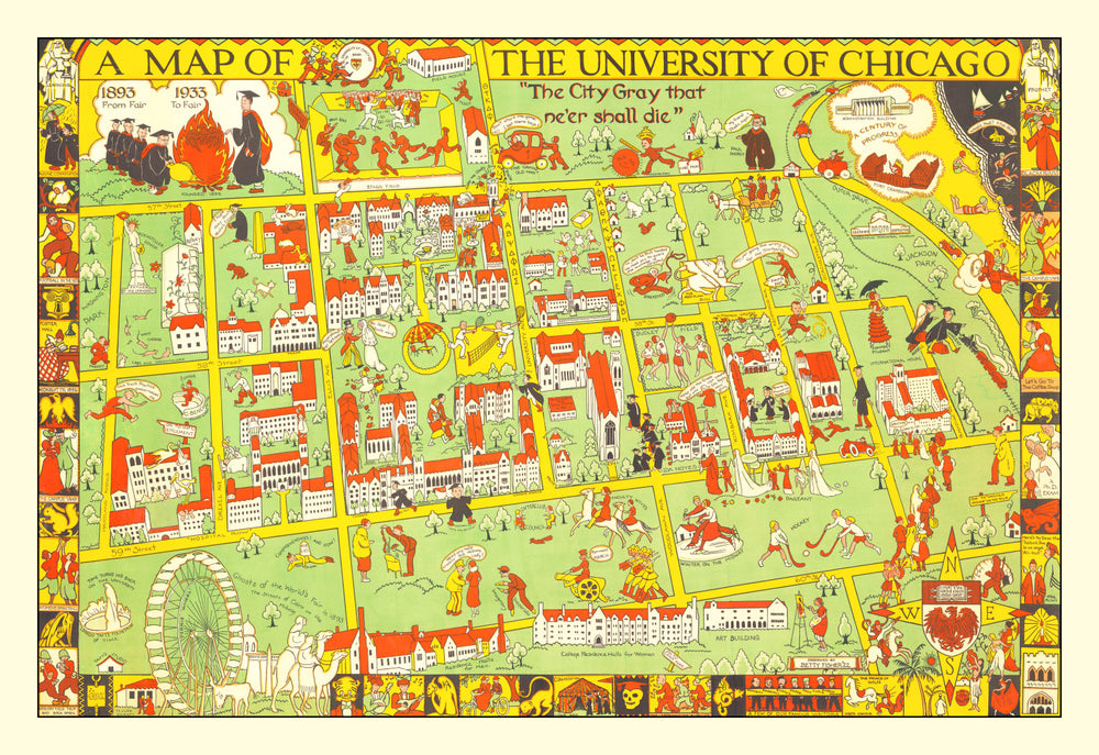 Vintage Map of University of Chicago, 1932 print style example