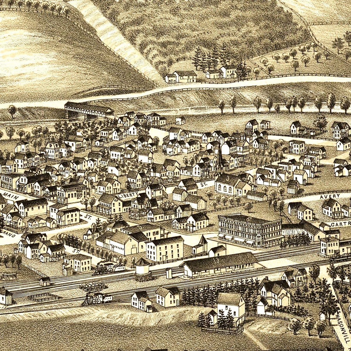 Restored historic details from the 1887 city map of Sidney, New York