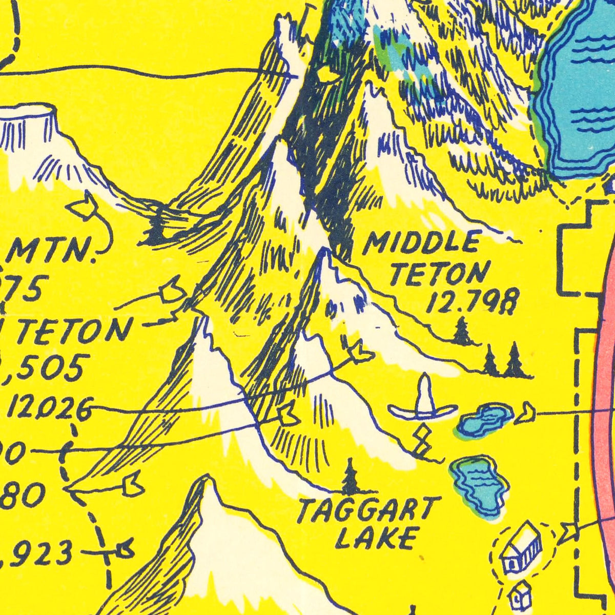 Restored historic details from the 1947 national park map of County, Wyoming