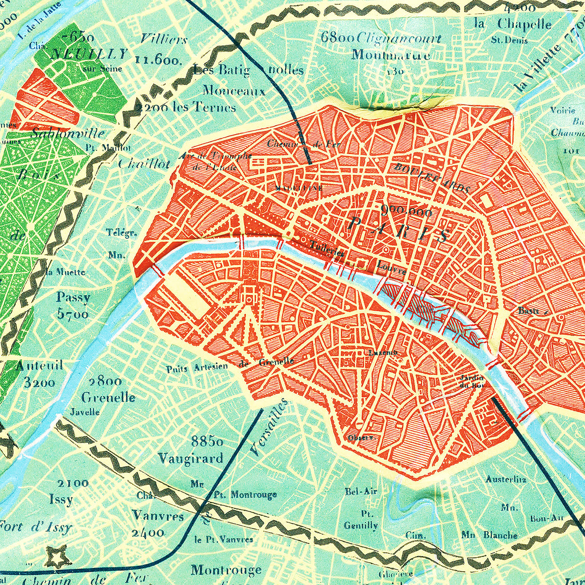Restored historic details from the 1843 city map of Paris