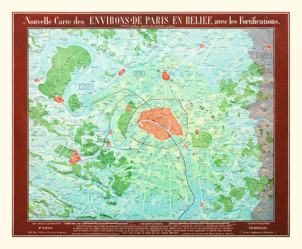 Vintage Map of Paris, France 1843 print style example