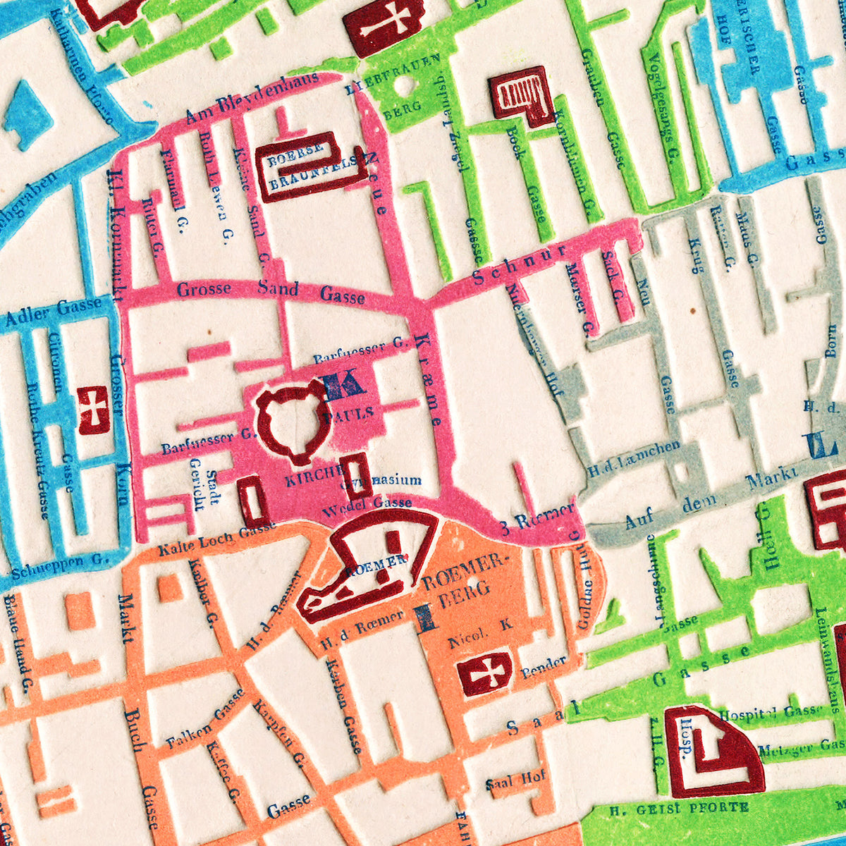 Restored historic details from the 1844 city map of Frankfurt