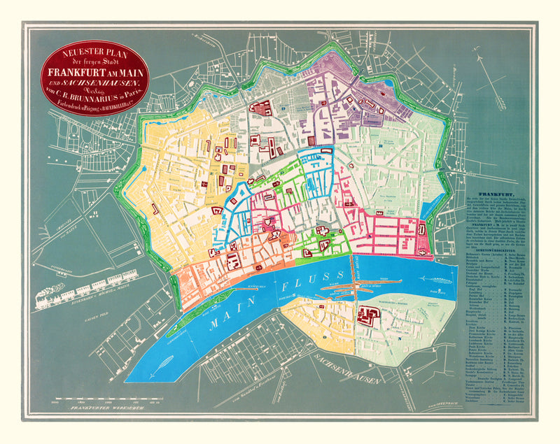 Size comparison using Vintage Map of Frankfurt, Germany 1844