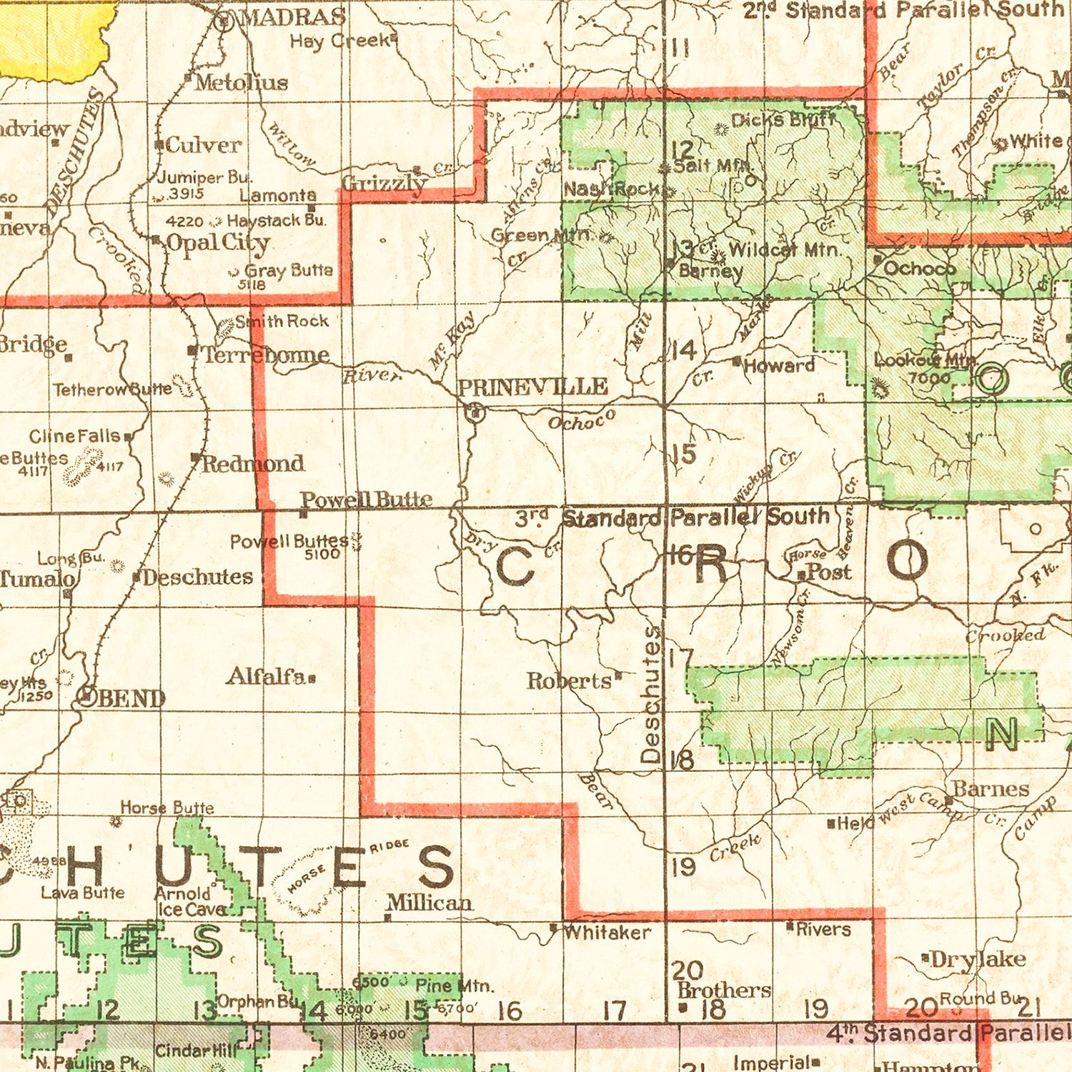 Restored historic details from the 1922 state map of County, Oregon