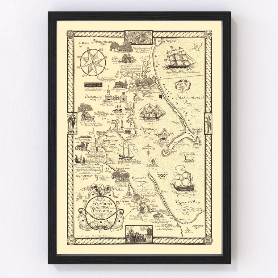 Vintage Map of Plymouth & Duxbury, 1929