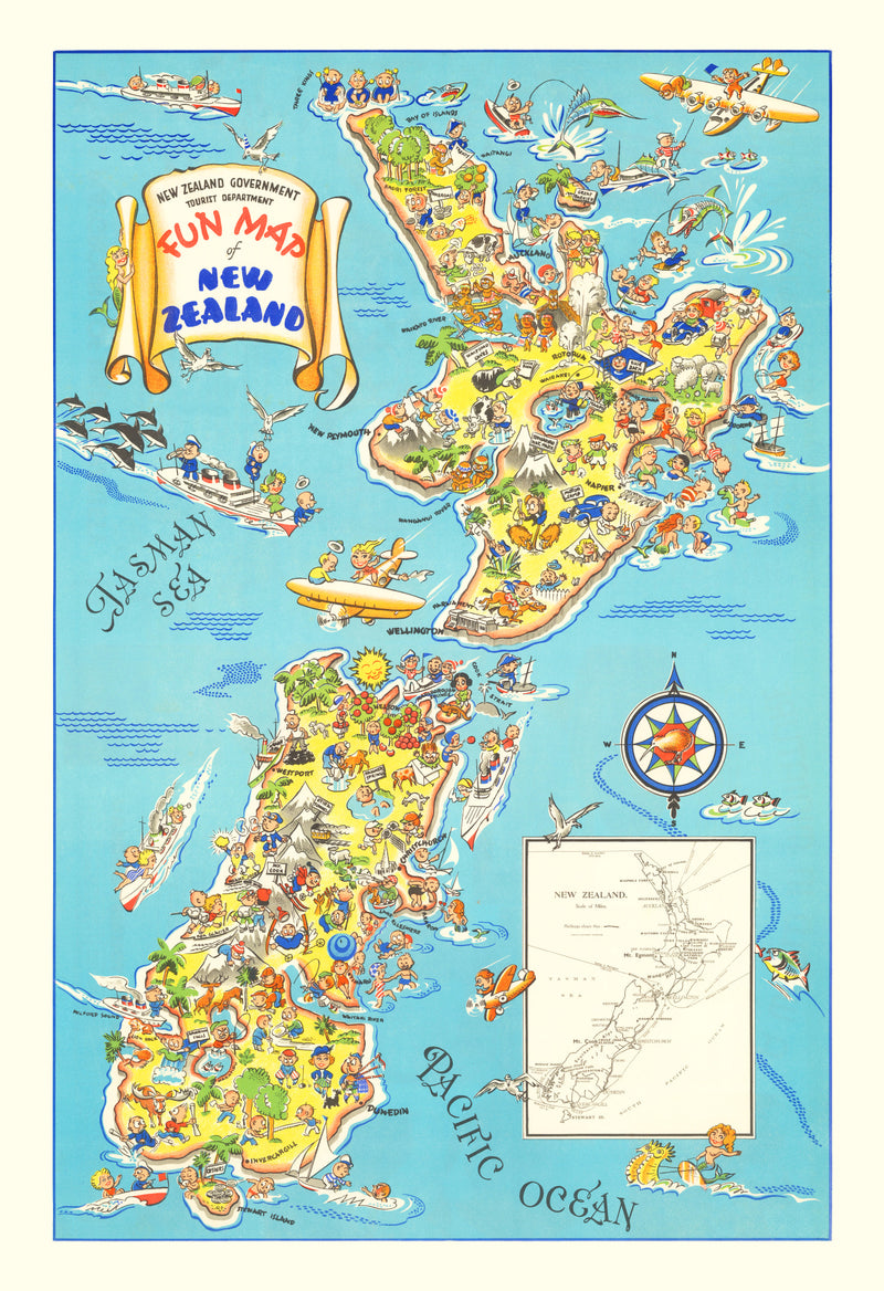 Size comparison using Vintage Fun Map of New Zealand, 1938