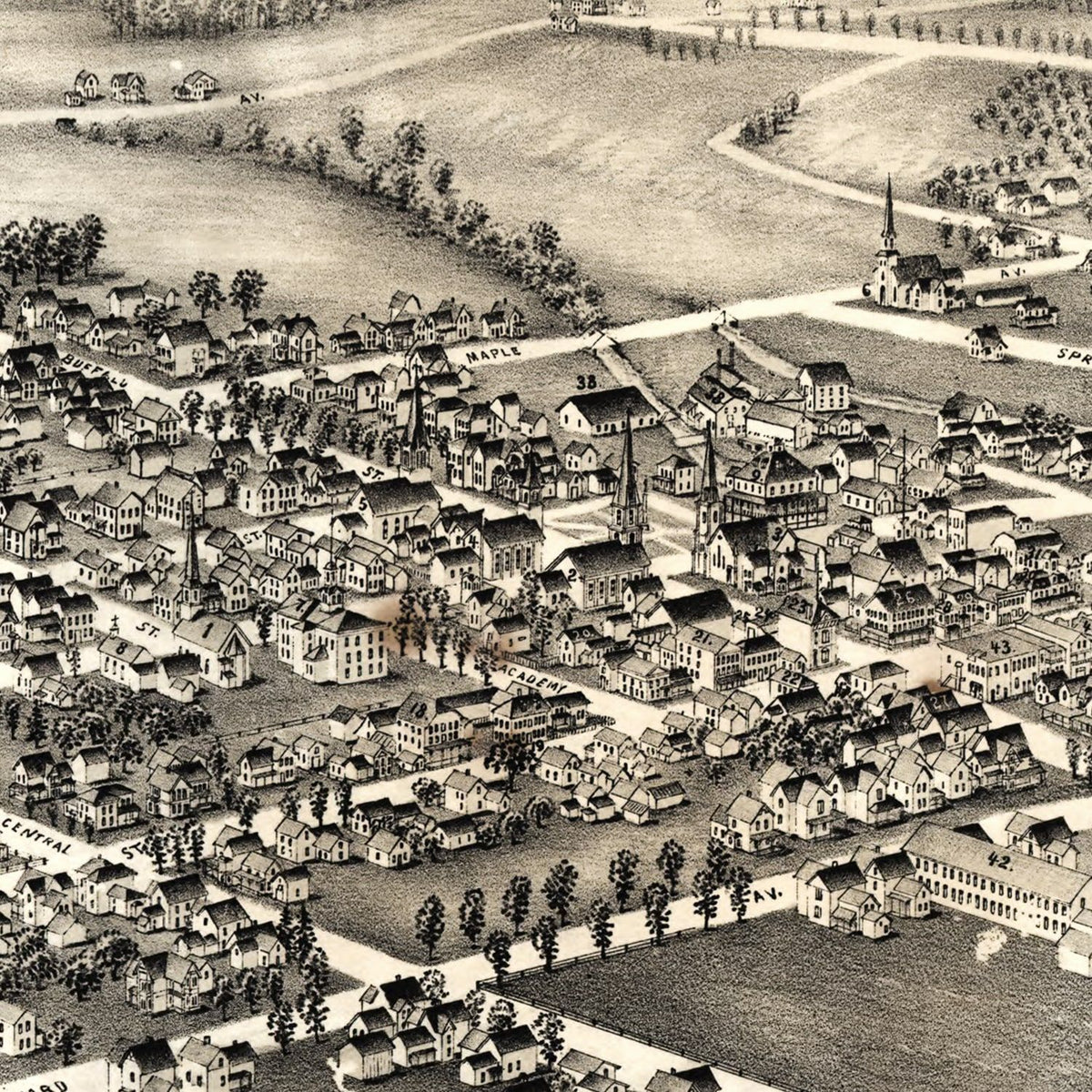 Restored historic details from the 1892 city map of Springville, New York