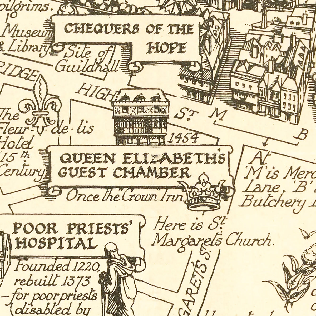 Restored historic details from the 1952 city map of Canterbury