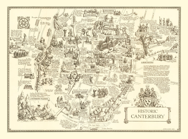 Size comparison using Vintage Map of Canterbury, England 1952