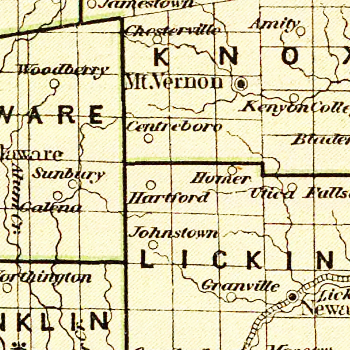 Restored historic details from the 1845 state map of County, Ohio