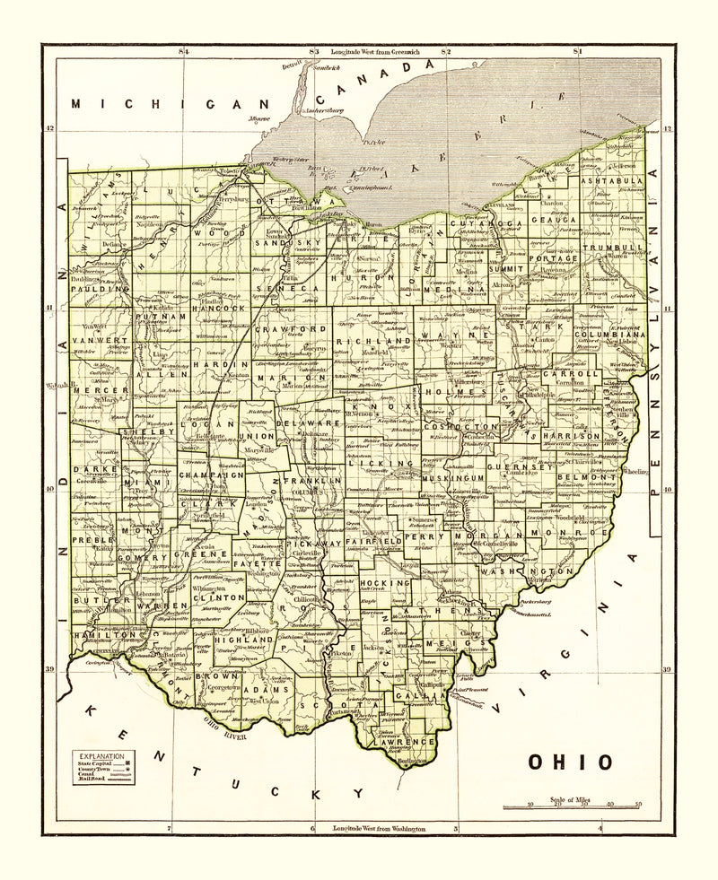 Size comparison using Vintage Map of Ohio 1845