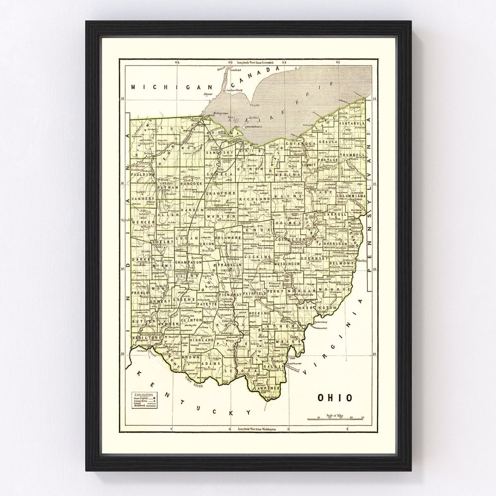 Ohio Vintage Map 1845