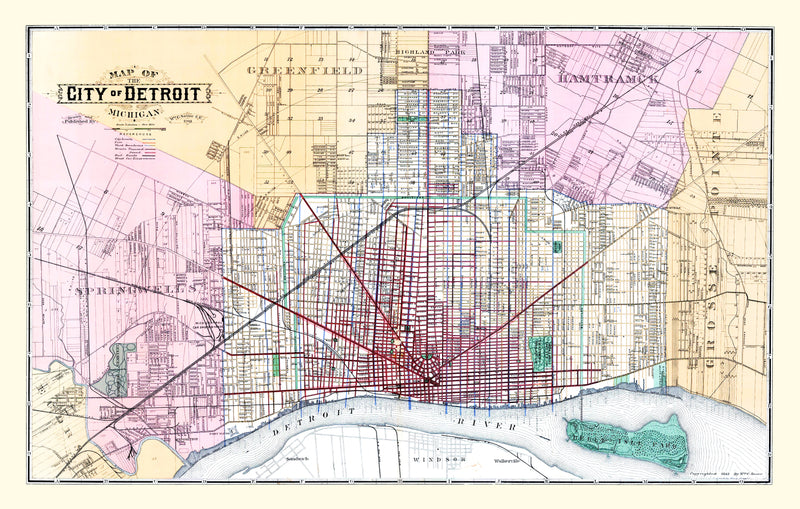 Size comparison using Vintage Map of Detroit, Michigan 1883