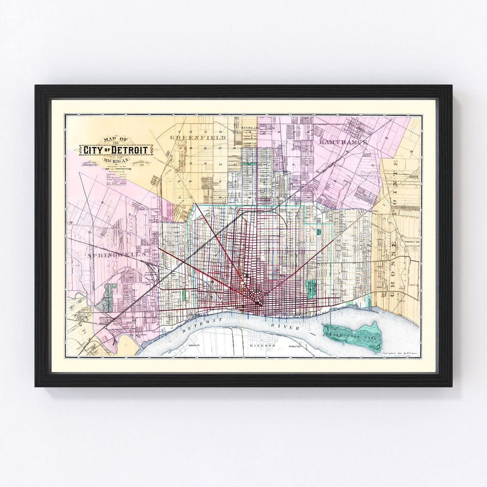 Detroit Vintage Map 1883