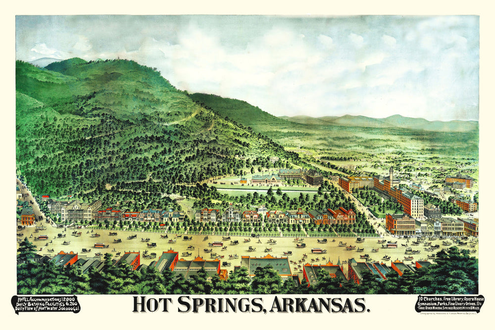 Vintage Map of Hot Springs, Arkansas 1890 print style example