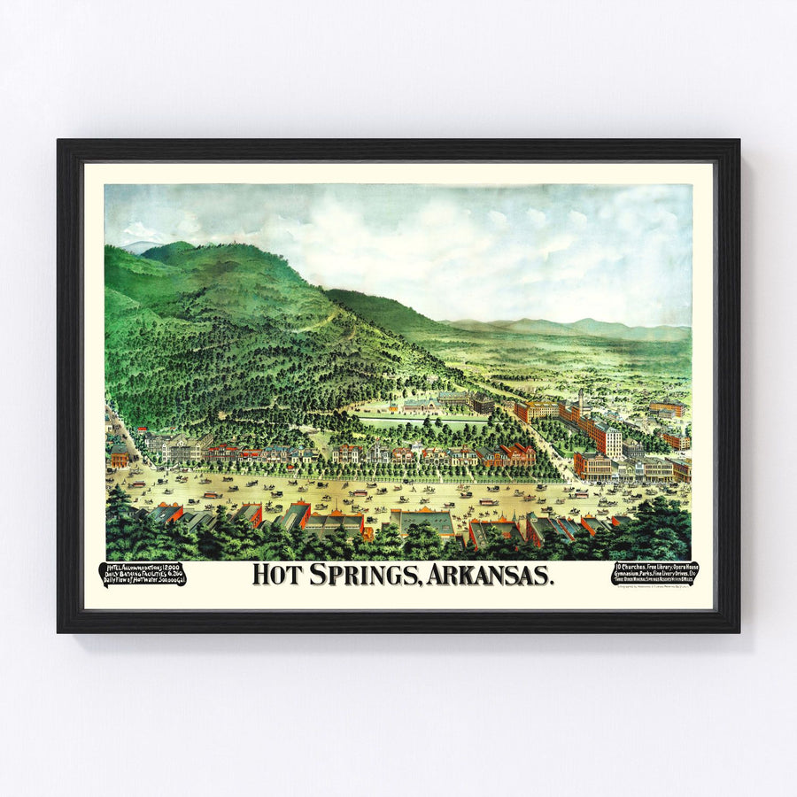 Vintage Map of Hot Springs, Arkansas 1890