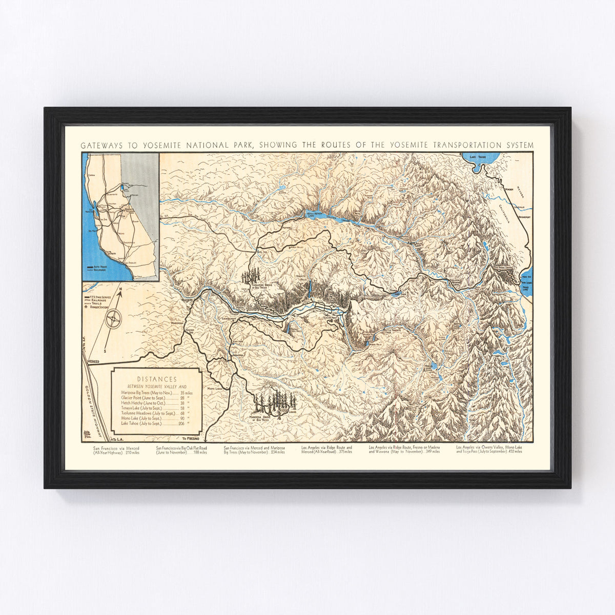 Yosemite National Park Vintage Map 1930
