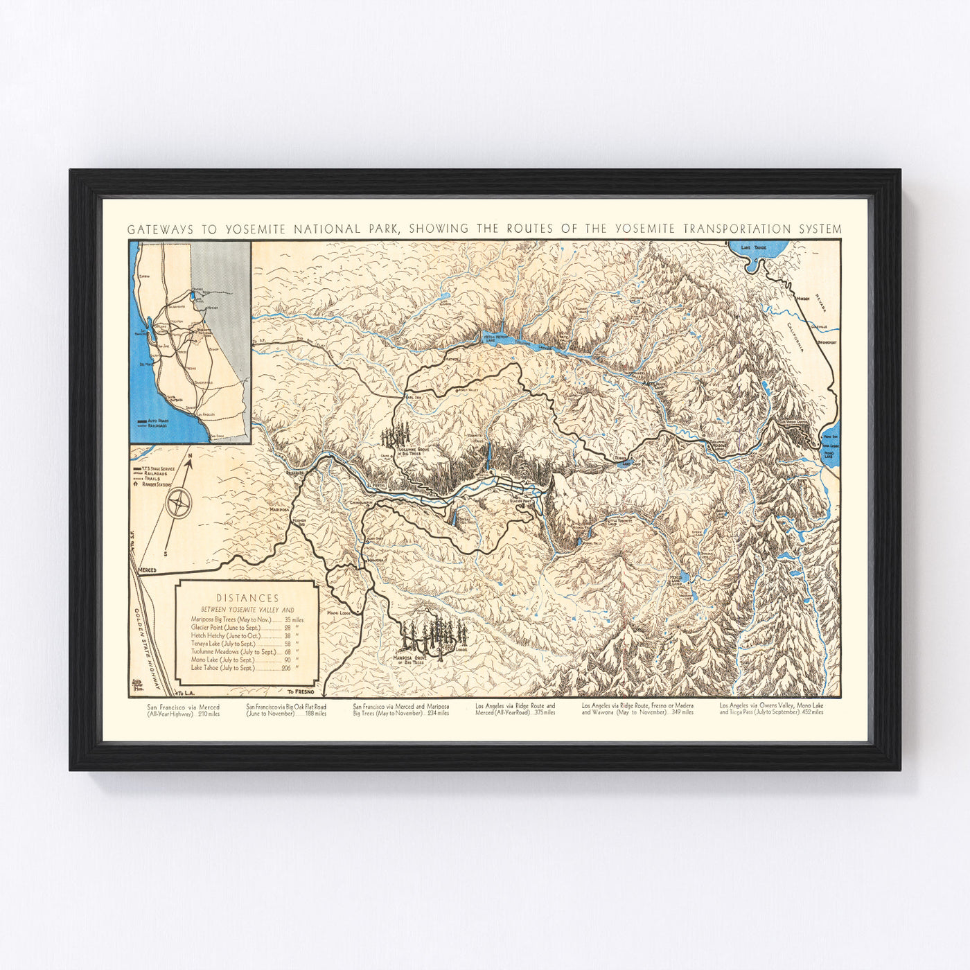 Yosemite National Park Vintage Map 1930