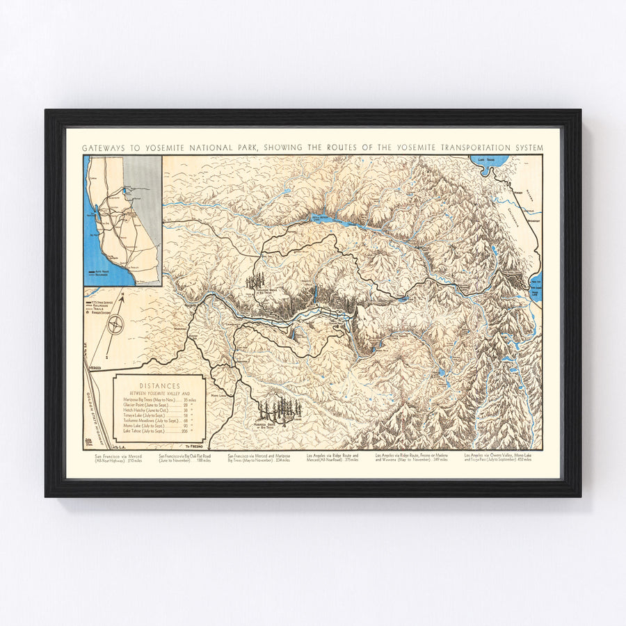 Yosemite National Park Vintage Map 1930