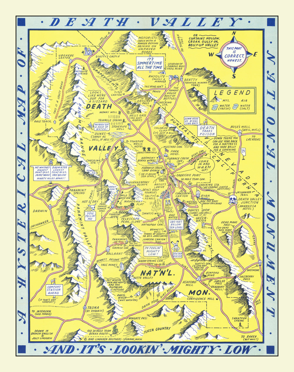 Vintage Death Valley Map 1948 print style example