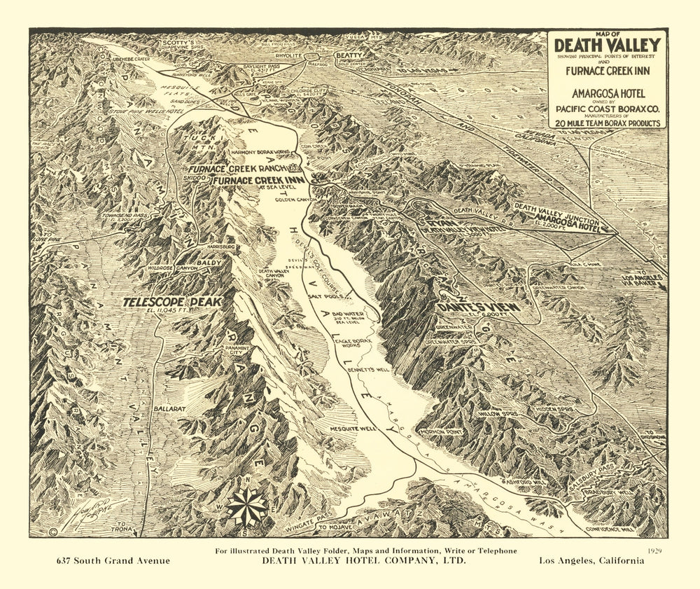 Vintage Map of Death Valley National Park, 1929 print style example