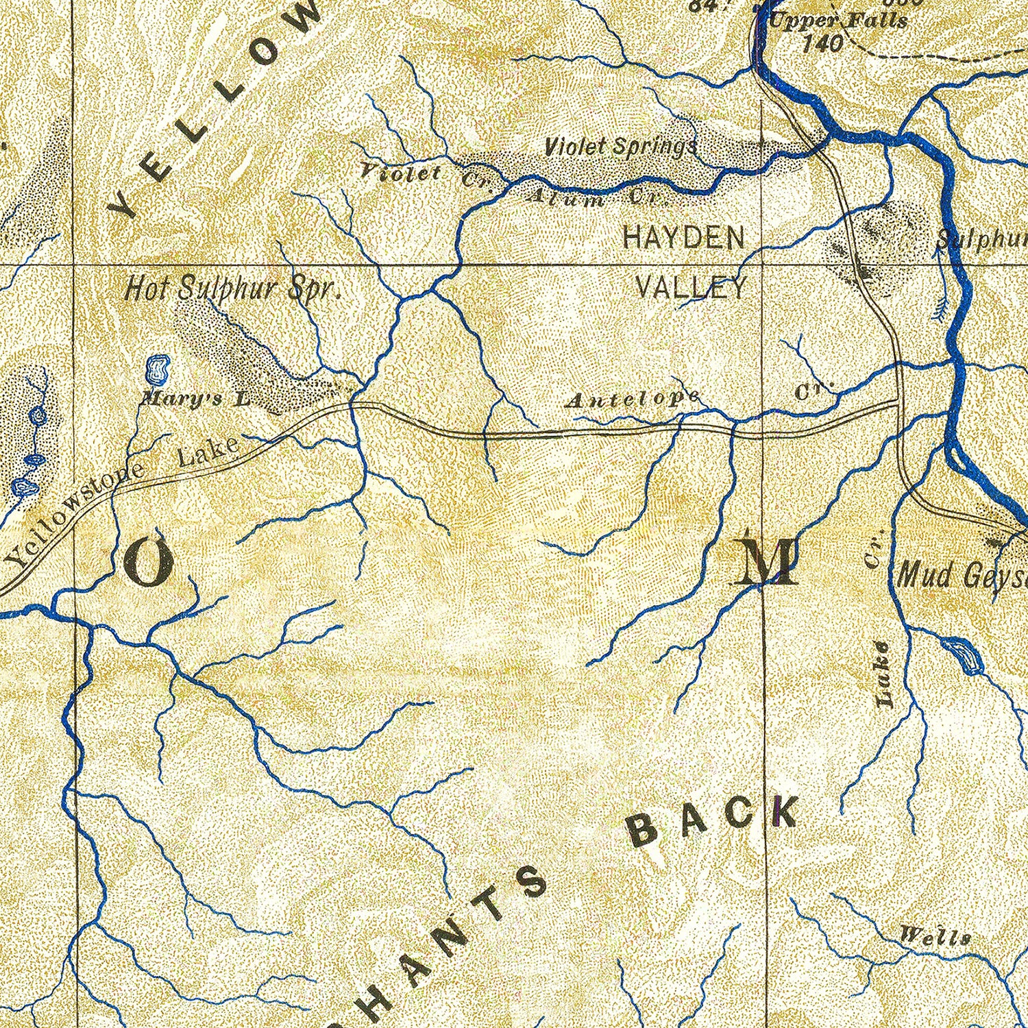 Restored historic details from the 1882 national park map of County, Wyoming
