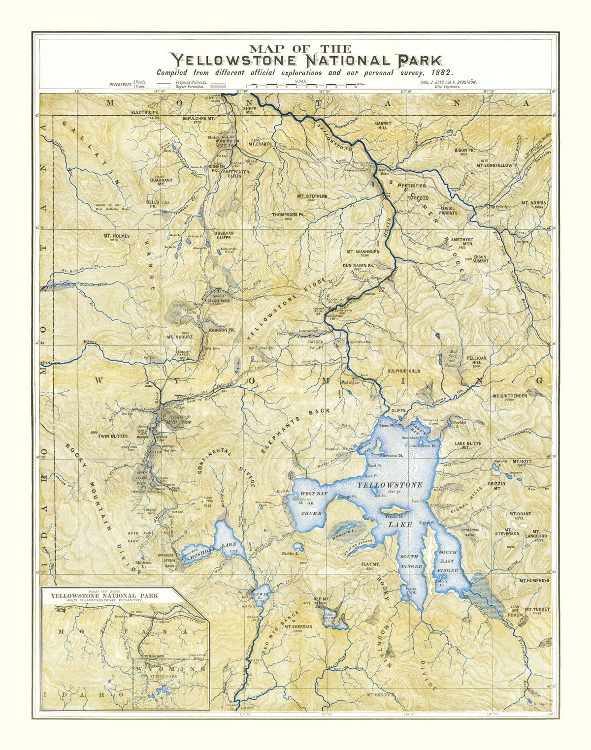 Preview of Vintage Map of Yellowstone National Park, 1882