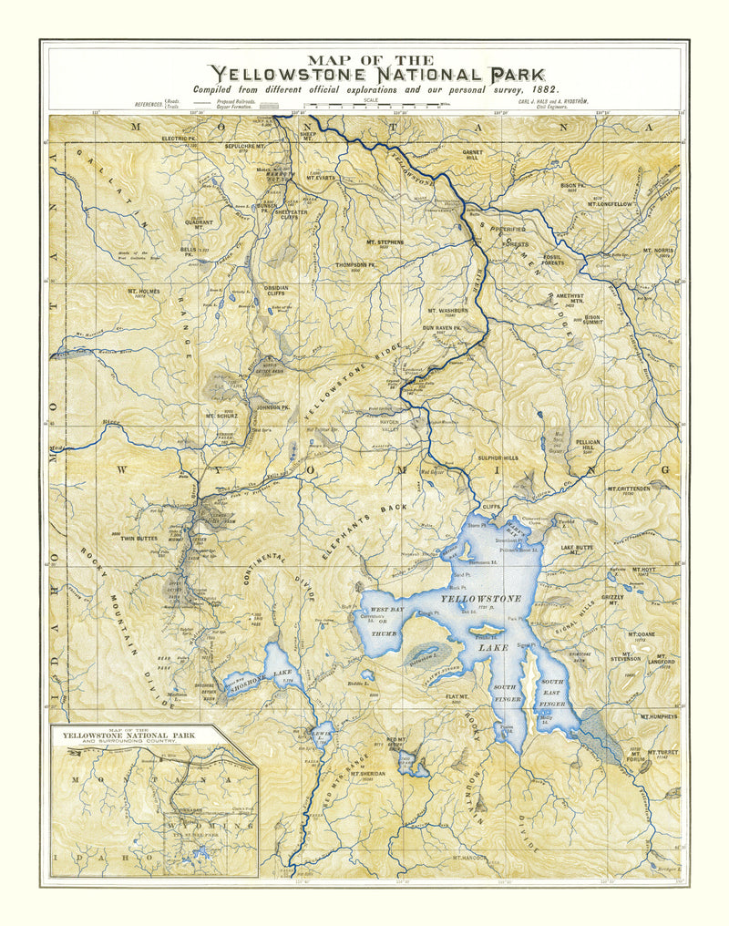 Size comparison using Vintage Map of Yellowstone National Park, 1882