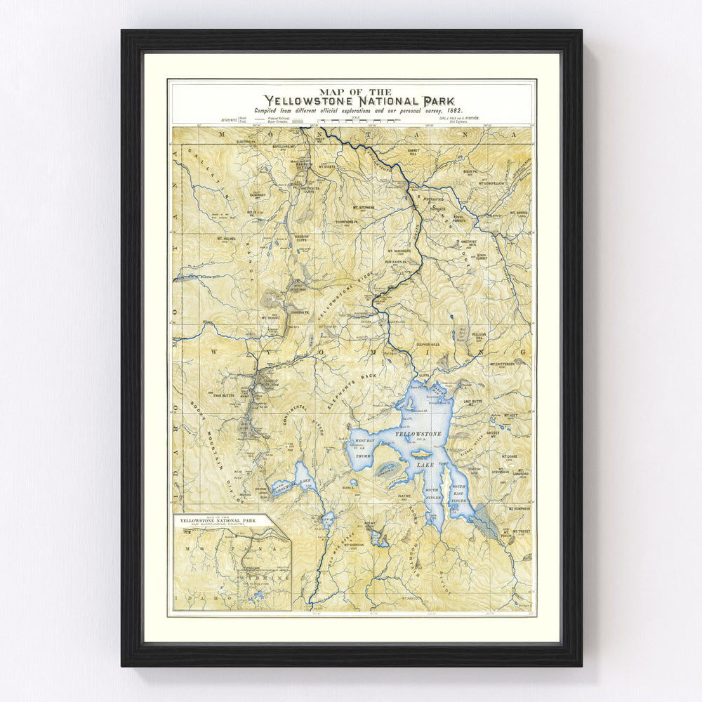 Yellowstone National Park Vintage Map 1882