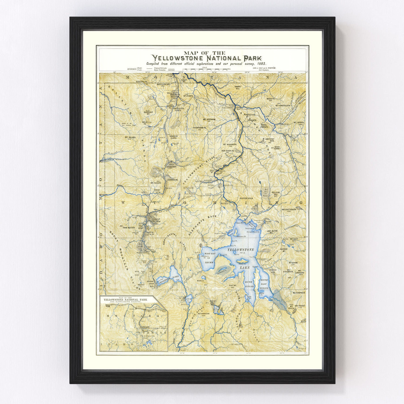 Yellowstone National Park Vintage Map 1882