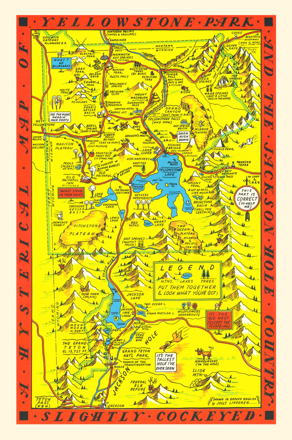 Vintage Map of Yellowstone National Park, 1936 print style example