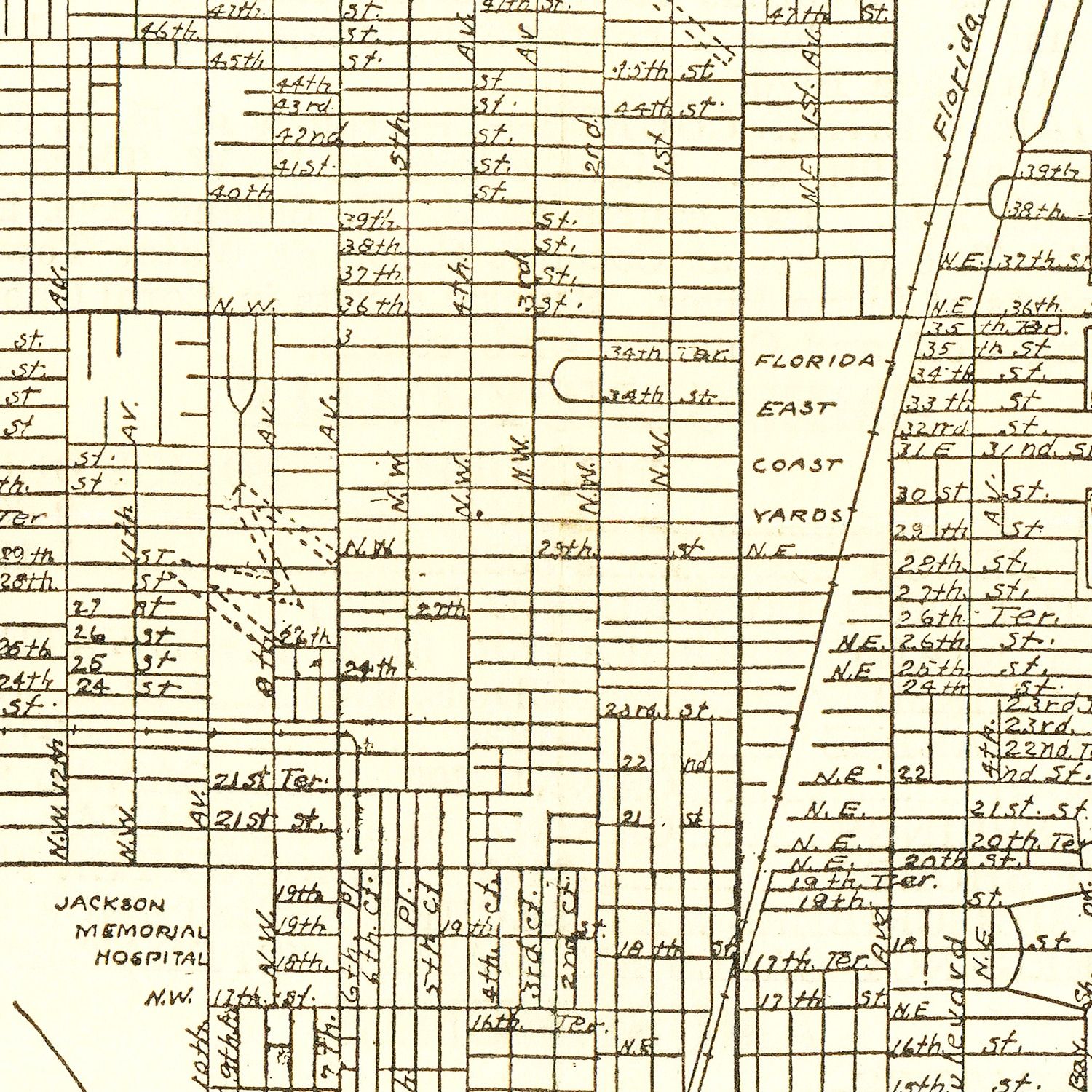 Restored historic details from the 1934 city map of Miami, Florida