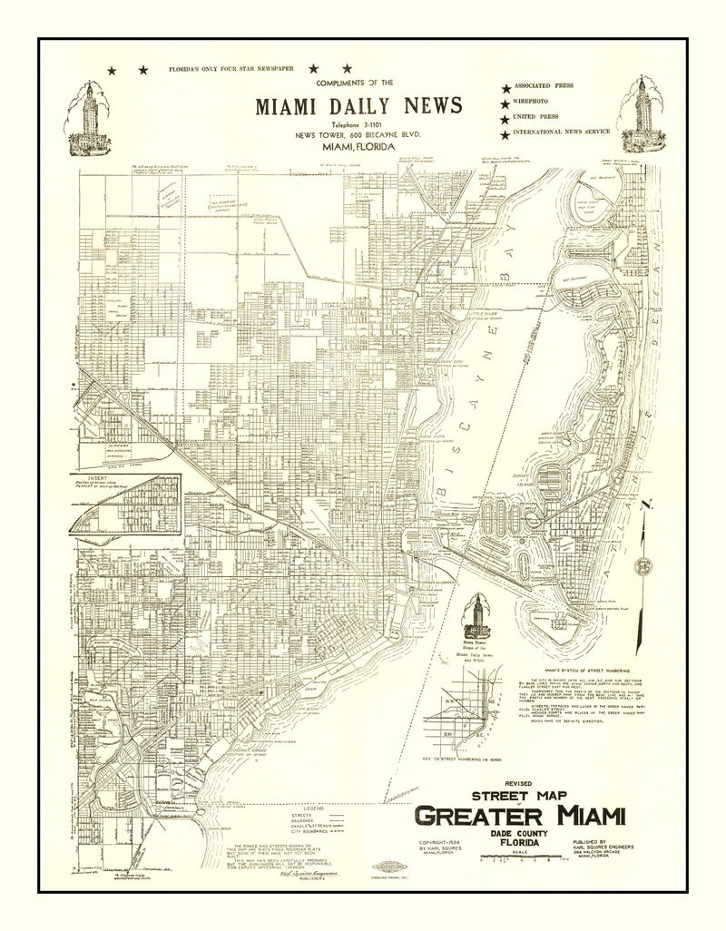 Size comparison using Vintage Map of Miami, Florida 1934