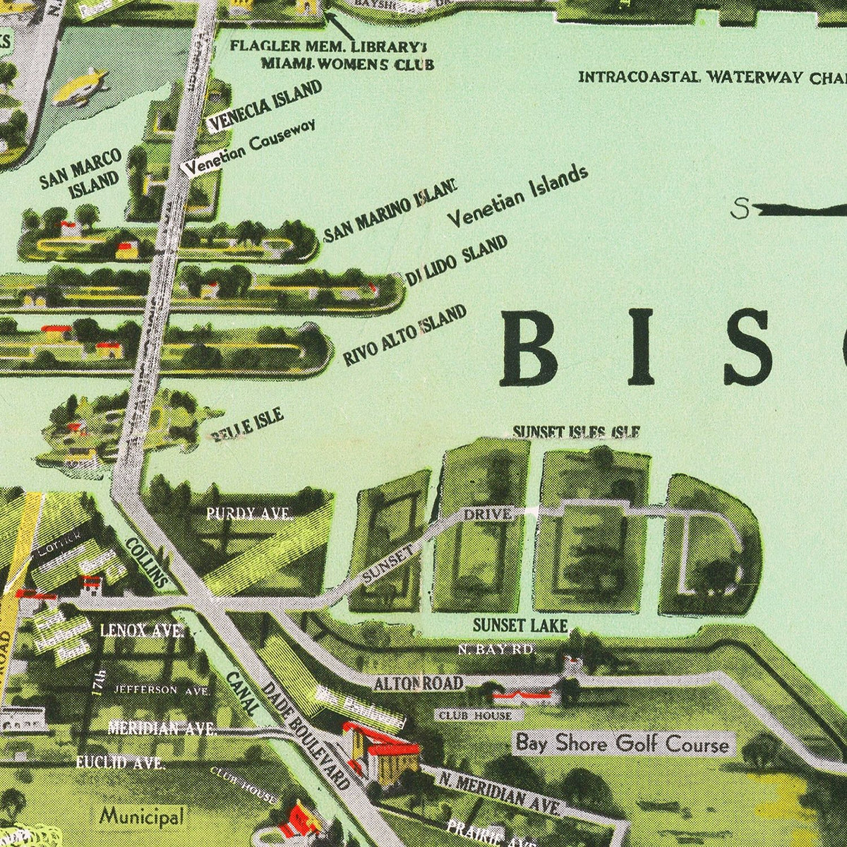 Restored historic details from the 1944 city map of Miami, Florida
