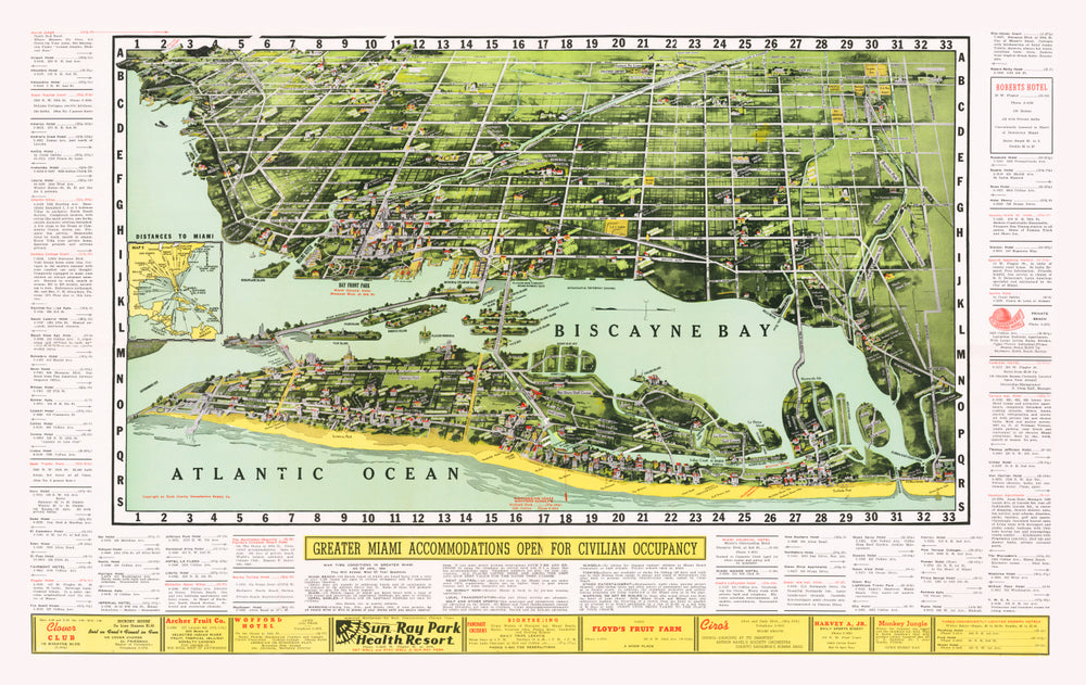 Vintage Map of Miami, Florida 1944 print style example